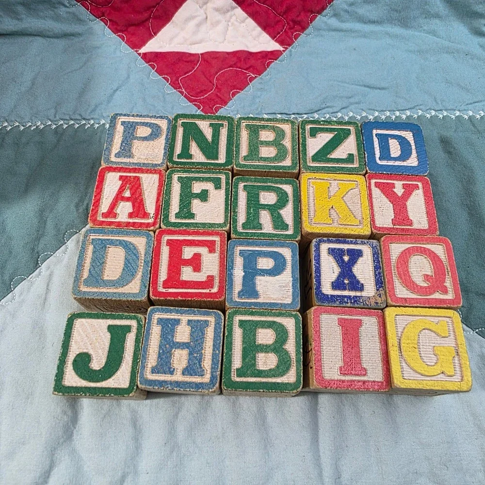 Vintage Wooden Alphabet Blocks Set 20 Pieces Made in Japan ABC Numbers Animals